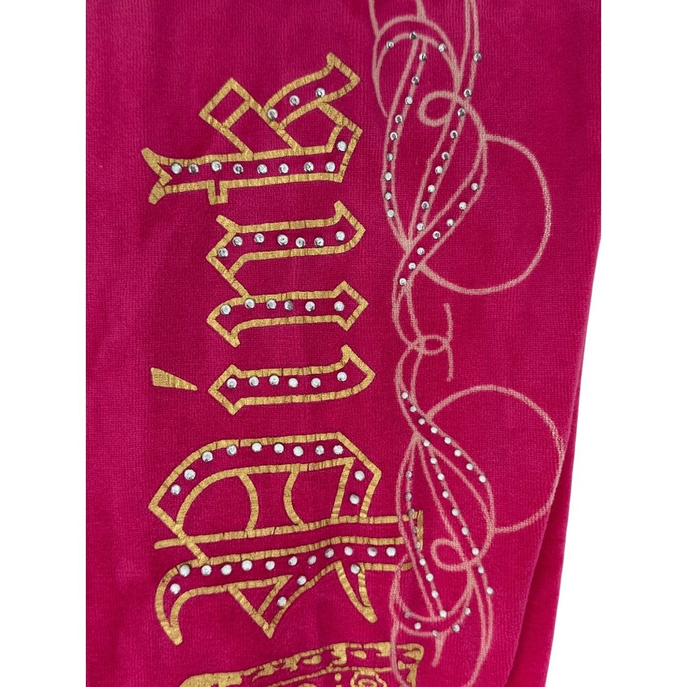 Vtg Y2K Juicy Couture Pink Velour Rhinestone Track Pants | Barbiecore McBling S - Picture 14 of 16